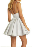 V-neck Grey Homecoming Dreses Short Prom Dresses With Lace Applique PG175 - Tirdress