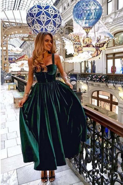 Vintage A Line Spaghetti Straps Burgundy Velvet Prom Dresses TP0835