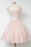 Vintage Knee-Length A-line Pearl Pink Homecoming Dress With Lace TR0102 - Tirdress