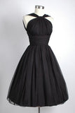 Vintage Knee-Length Sleeveless Open Back Black Homecoming Dress Ruched TR0090 - Tirdress