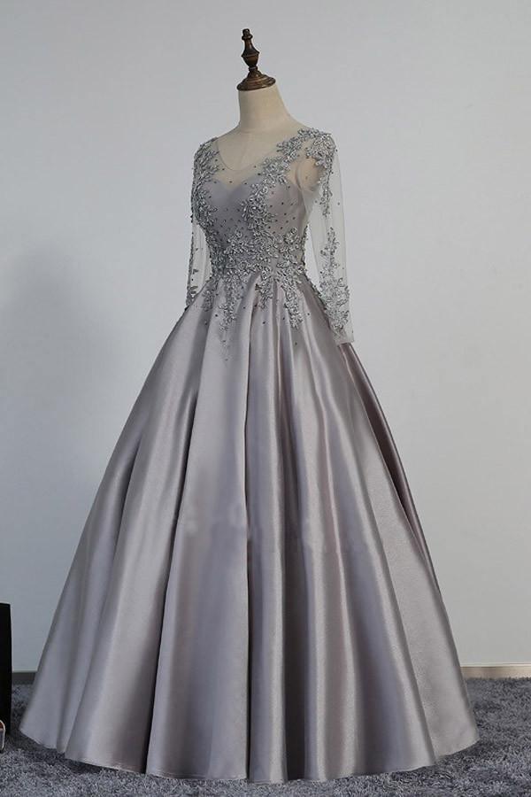 Vintage V-Neck Long Sleeves Appliques Beading Long Evening Dress PG364 - Tirdress