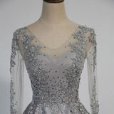 Vintage V-Neck Long Sleeves Appliques Beading Long Evening Dress PG364 - Tirdress