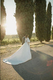 Wedding Dresses Bateau Embroidery Romantic Half Sleeve Bridal Gown TN241 - Tirdress