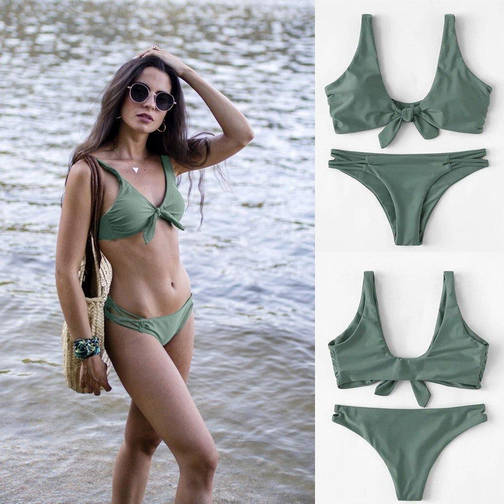 Women Sexy Solid Push-Up Padded Bra Beach Halter Bikini Set