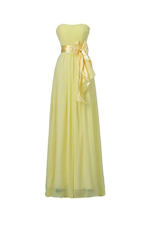 Yellow Sweetheart Bridesmaid Chiffon Prom Dresses Long Evening Gowns BD007 - Tirdress