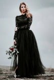 Appliqued A-Line Lace Black Wedding Dress Bridal Gown TD0004