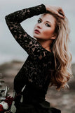 Appliqued A-Line Lace Black Wedding Dress Bridal Gown TD0004