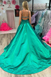 A-Line Emerald Beaded V-Neck Long Prom Dress with Slit TP1305-Tirdress