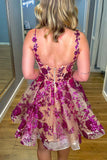 A-Line Sheer Corset Bodice Floral Homecoming Dress Party Dress-Tirdress
