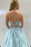 A-Line Spaghetti Straps Corset Back Long Prom Dress With Appliques TP1223 - Tirdress