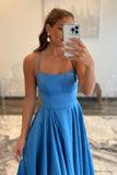 A-Line Spaghetti Straps Simple Blue Prom Dress with Pockets TP1246-Tirdress