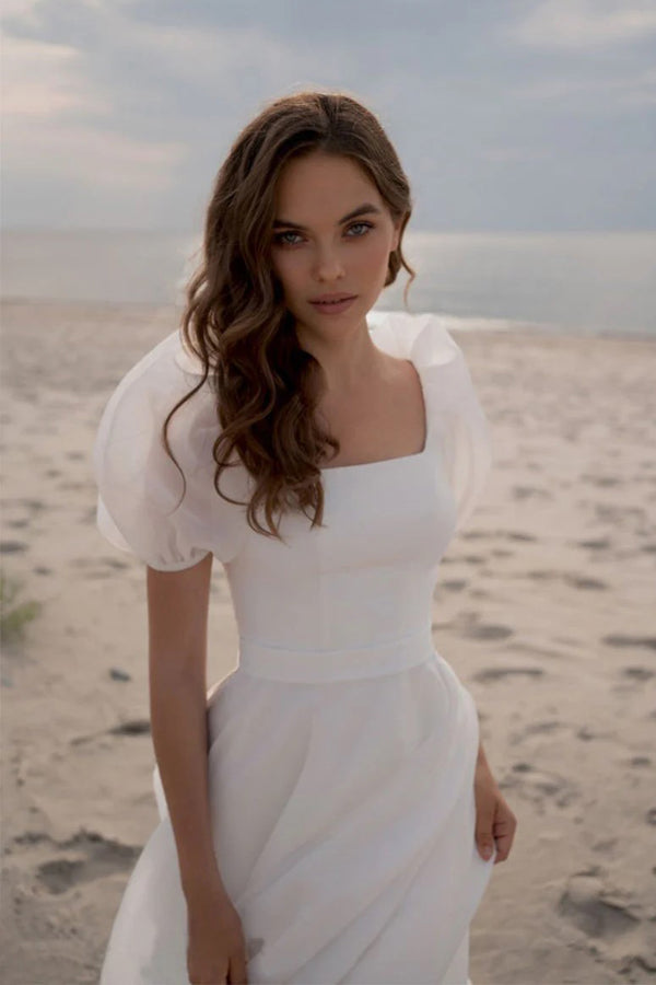 A-Line Square Neck Short Sleeves Vintage Wedding Dress TD001 Tirdress A-Line Square Neck Short Sleeves Vintage Wedding Dress TD001 Tirdress