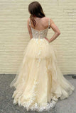 A-Line Straps V-Neck Empire Waist Lace Appliques Ruffles Prom Dress-Tirdress