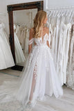 A-Line Sweetheart Tulle Appliques Beach Wedding Dress Bridal Gown-Tirdress