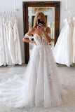 A-Line Sweetheart Tulle Appliques Beach Wedding Dress Bridal Gown