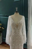 A-Line Long Sleeve Boho Wedding Dress Beach Wedding Gown-Tirdress
