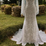 A-Line Long Sleeve Boho Wedding Dress Beach Wedding Gown-Tirdress