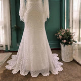 A-Line Long Sleeve Boho Wedding Dress Beach Wedding Gown-Tirdress