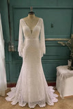 A-Line Long Sleeve Boho Wedding Dress Beach Wedding Gown-Tirdress