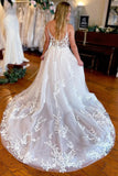 A-Line V Neck Spaghetti Straps Ivory Long Wedding Dress TD0021-Tirdress