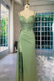 A-line Corset Green Lace Embroidered Prom Dress with Beaded-Tirdress
