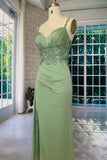 A-line Corset Green Lace Embroidered Prom Dress with Beaded-Tirdress