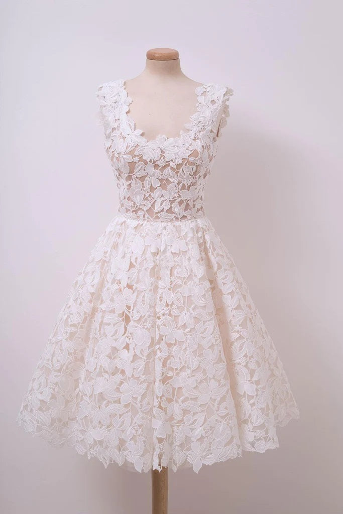 A-line Lace Homecoming Dresses Square Neck Short Prom Dress HD0061 US16 / As Picture A-line Lace Homecoming Dresses Square Neck Short Prom Dress HD0061 US16 / As Picture