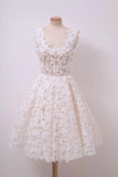 A-line Ivory Lace Homecoming Dresses Square Neck Short Prom Dress HD0061