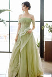 A-line Off Shoulder Green Prom Dress Party Dress With Corset TP1421-Tirdress