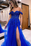 A-line Off The Shoulder Prom Dress Formal Gown With Appliques TP1290-Tirdress