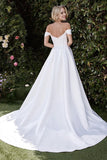 A-line Satin White Simple Wedding Dress Corset Wedding Dress-Tirdress