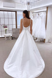 A-line Scoop Sleeveless White Satin Wedding Dress Bridal Gown-Tirdress
