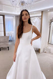 A-line Scoop Sleeveless White Satin Wedding Dress Bridal Gown-Tirdress