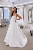 A-line Scoop Sleeveless White Satin Wedding Dress Bridal Gown-Tirdress