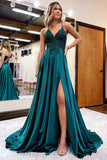 Robe de bal trapèze à bretelles spaghetti et dos corset avec fente TP1293