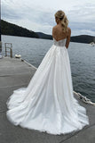 A-line Spaghetti Straps Sleeveless Split Beach Wedding Dress TD0024