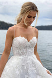 A-line Spaghetti Straps Sleeveless Split Beach Wedding Dress TD0024
