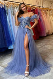 A-line Sweetheart 3D Appliques Floral Long Prom Dress with Slit-Tirdress