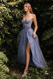 A-line Sweetheart 3D Appliques Floral Long Prom Dress with Slit-Tirdress