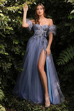 A-line Sweetheart 3D Appliques Floral Long Prom Dress with Slit-Tirdress