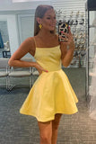 A Line Cute Scoop Neck Yellow Short Homecoming Dresses HD0194