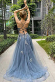 A Line Spaghetti Straps Corset Back Split Long Prom Dress TP1287-Tirdress