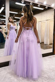 A Line Spaghetti Straps Lilac Long Prom Dress with Appliques TP1245-Tirdress