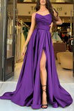 A Line Strapless Satin Black Long Prom Dresses Party Dress With Slit TP1425-Tirdress