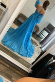 A Line Sweetheart Blue Long Chiffon Prom Dress with Split TP1289-Tirdress