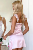 A Line Sweetheart Cute Pink Short Homecoming Dress with Lace-Tirdress