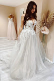A Line V-neck Tulle Lace Appliques Beach Wedding Dresses Bridal Gown TN380