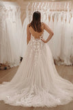 A Line V Neck Tulle Fairy Long Wedding Dress with Appliques TD0022-Tirdress