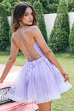 A Line Sequins Purple Short Homecoming Dress with Appliques  TN441-Tirdresses