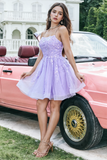 A Line Sequins Purple Short Homecoming Dress with Appliques  TN441-Tirdresses